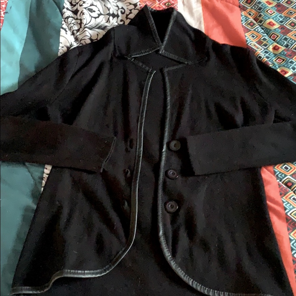 Black cardigan with leather pipping